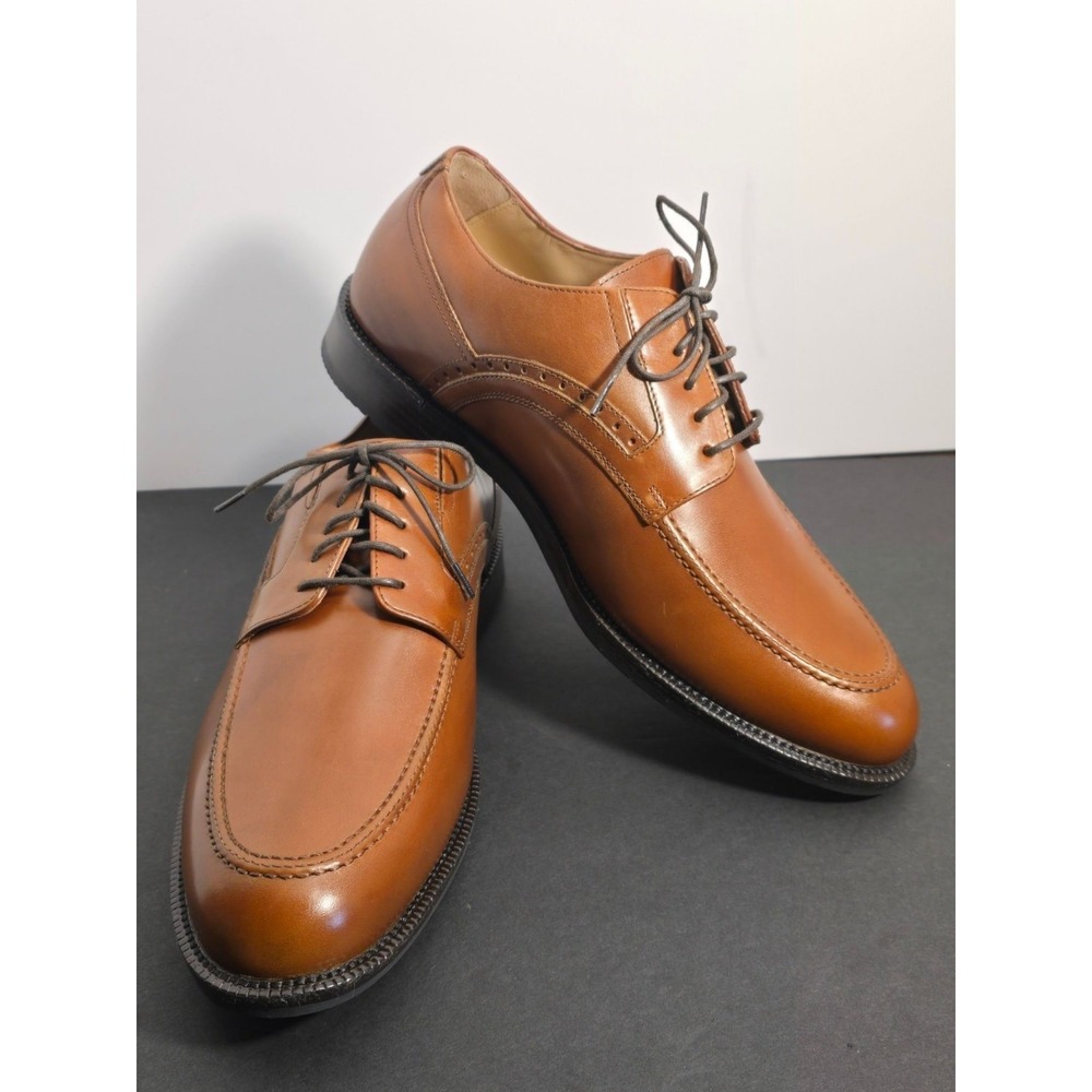 Johnston & Murphy McGrath Mens Italian Calfskin Leather Saddle Brown Oxfords NEW